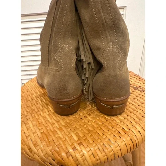 Zadig Voltaire Suede Fringe Western Boots Taupe Ankle Booties Size 39 - Picture 5 of 8